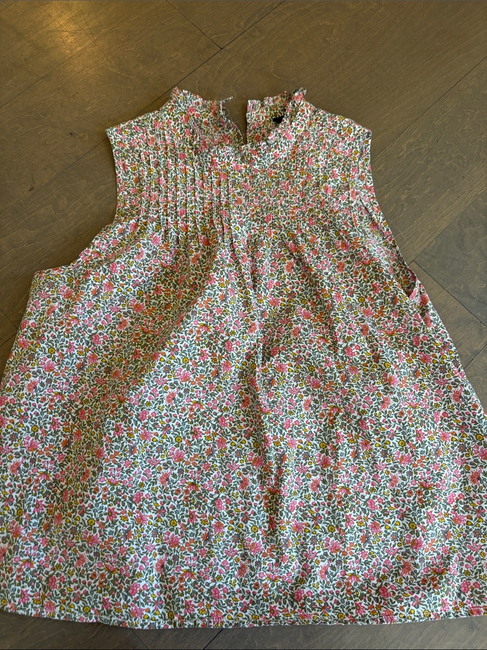 J. Crew Pink Floral Smocked Neck Sleeveless top